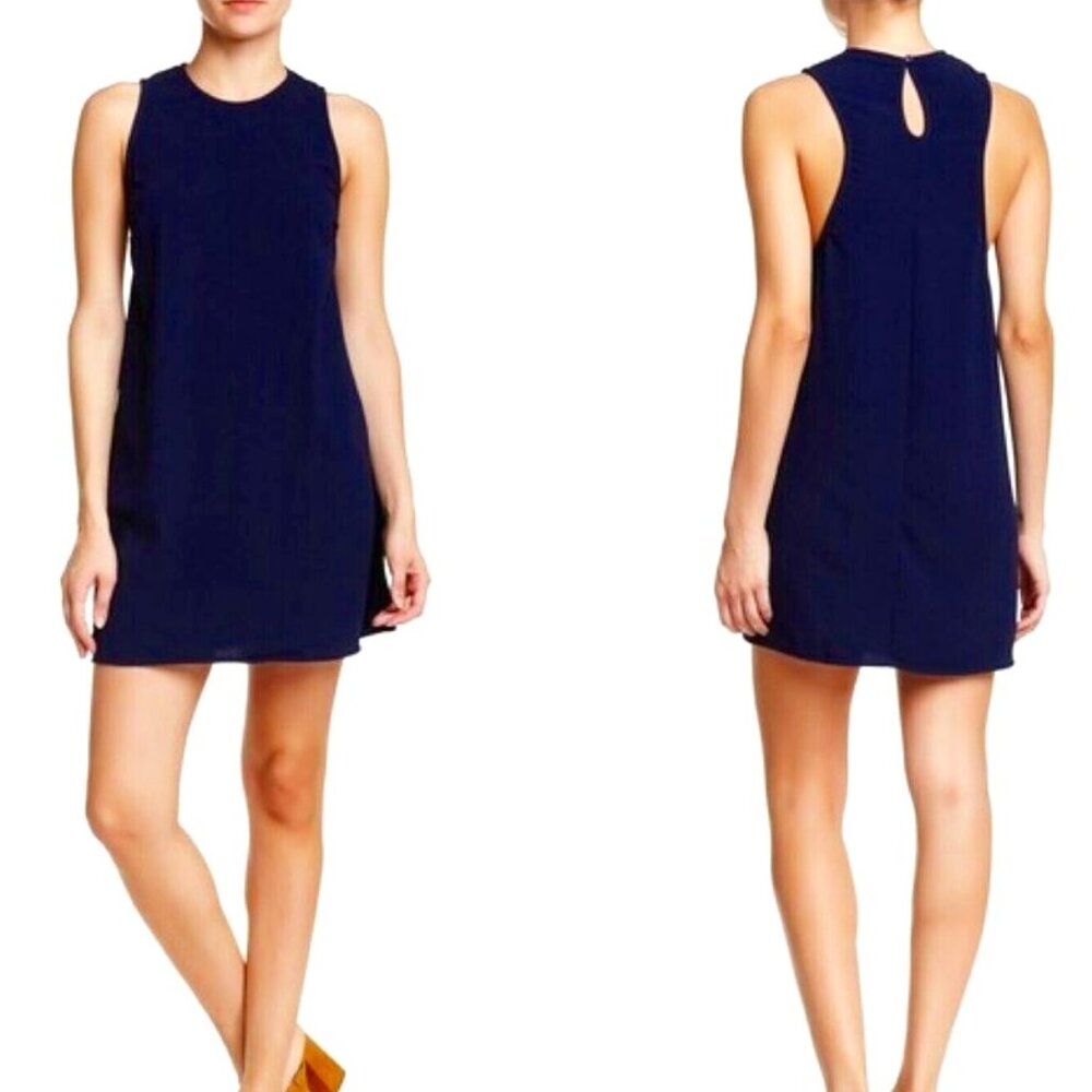 AMERICAN APPAREL Dakota Crepe Sleeveless Mini Shift Dress, Navy Blue, Medium
